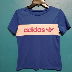 Adidas Women's Tee in Blue with Red Logo